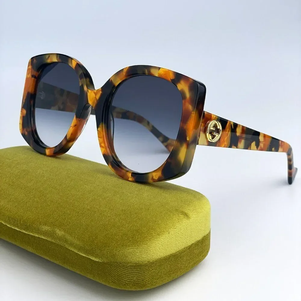 NEW Gucci GG1257S 004 Havana Gradient Blue Butterfly Oversized Women Sunglasses